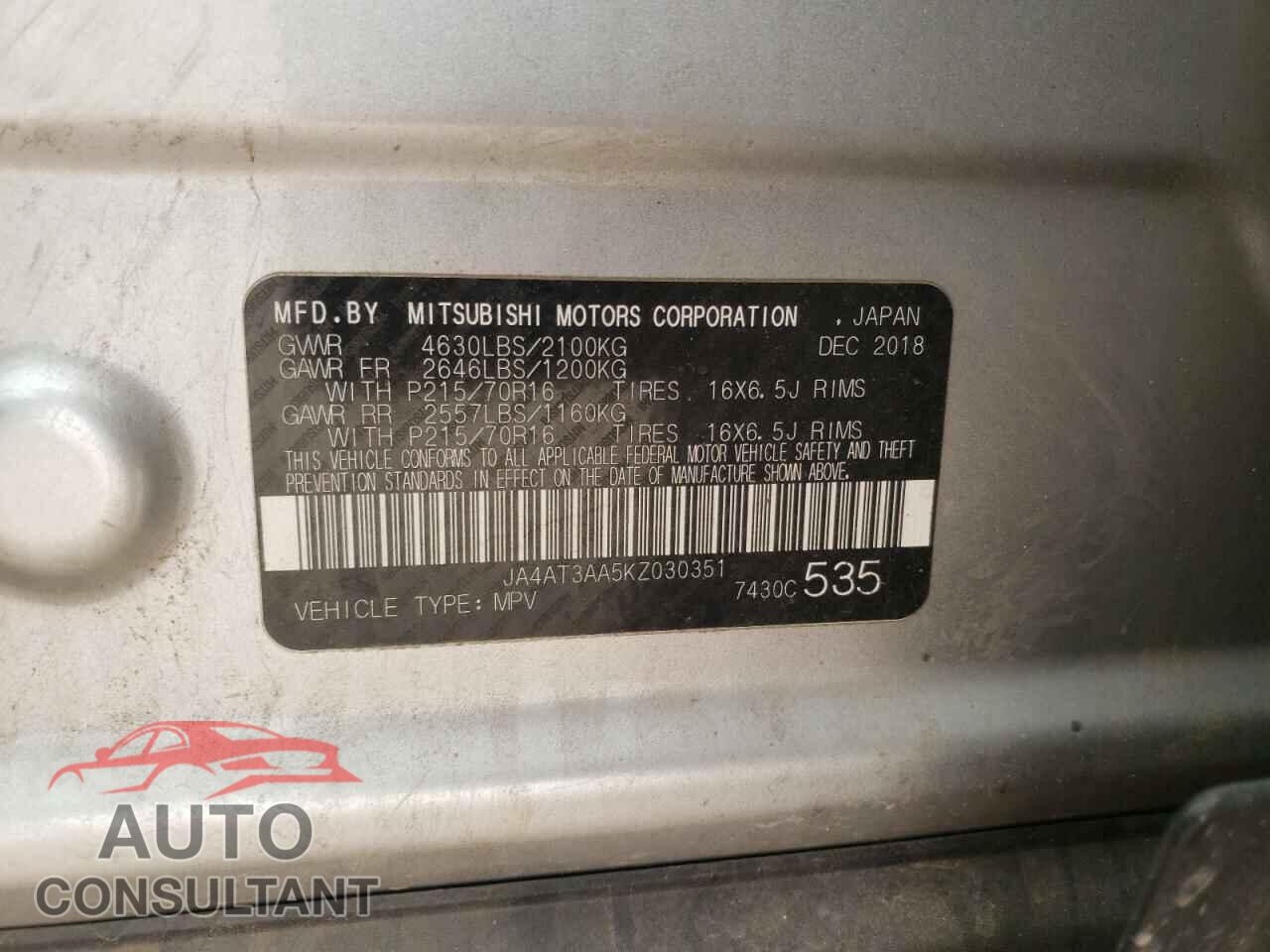 MITSUBISHI ECLIPSE 2019 - JA4AT3AA5KZ030351