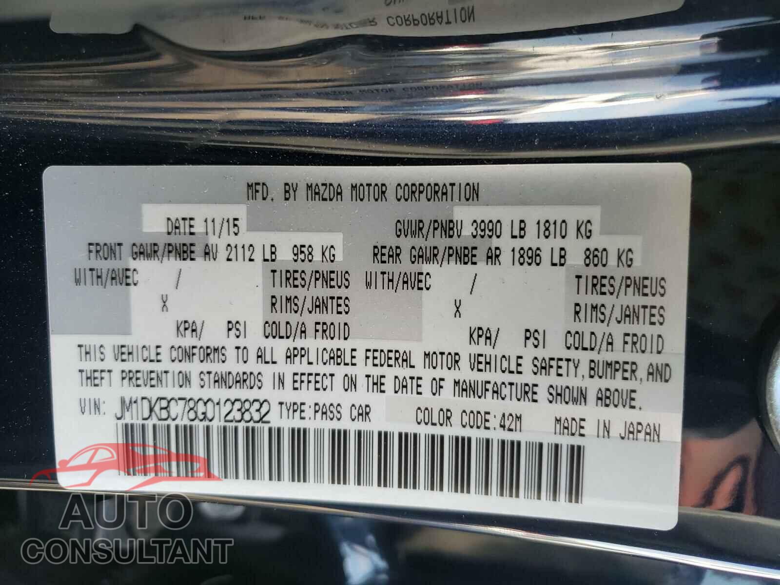 MAZDA CX-3 2016 - JM1DKBC78G0123832