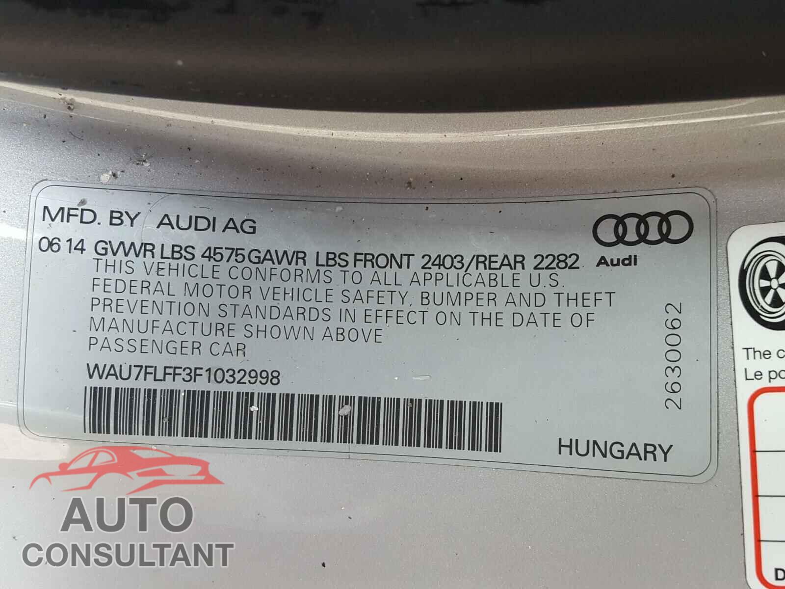 AUDI A3 2015 - WAU7FLFF3F1032998