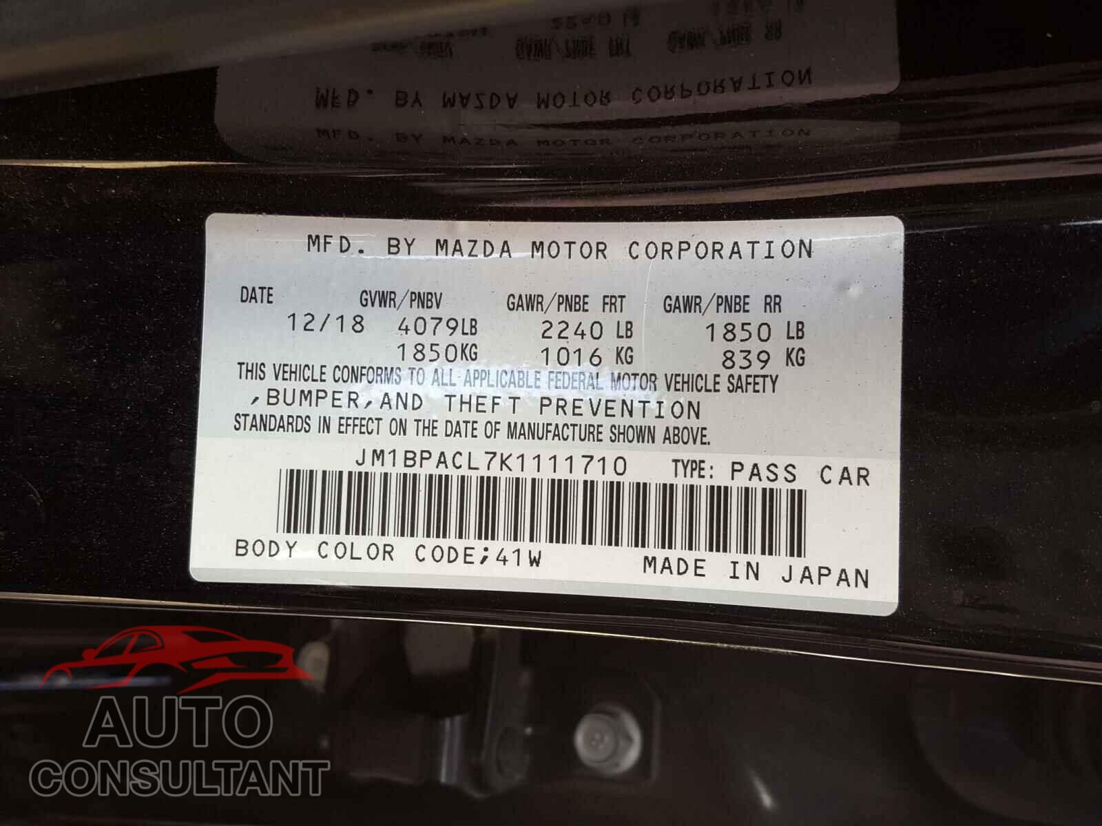 MAZDA 3 2019 - JM1BPACL7K1111710