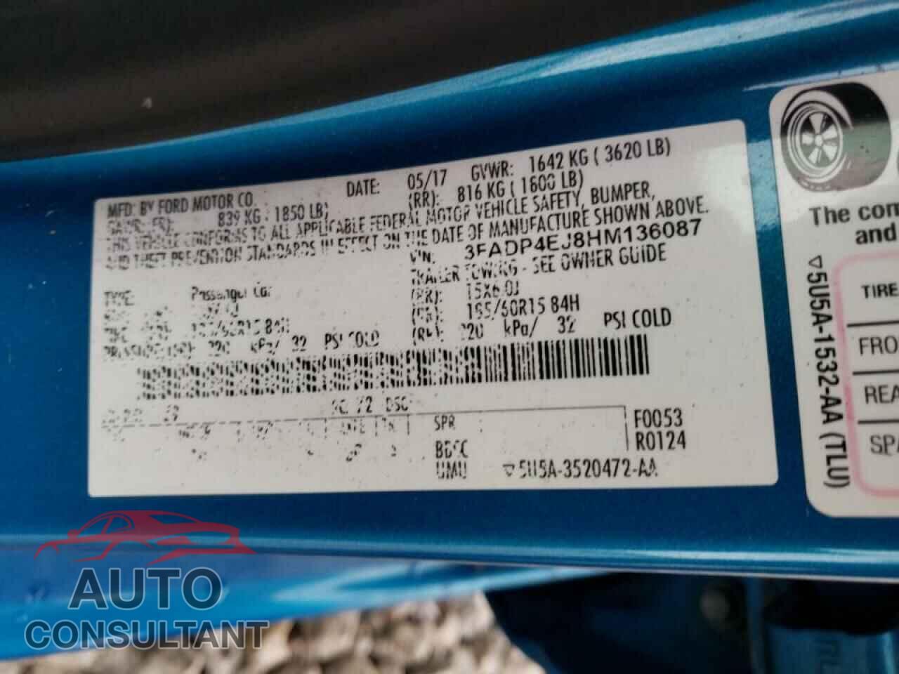 FORD FIESTA 2017 - 3FADP4EJ8HM136087