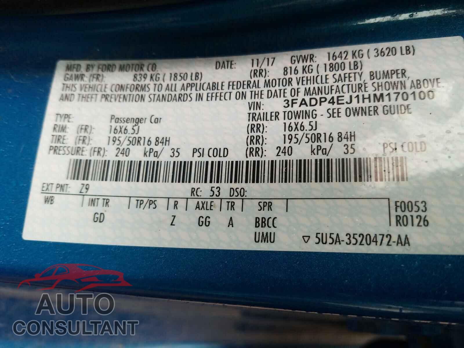 FORD FIESTA 2017 - 3FADP4EJ1HM170100