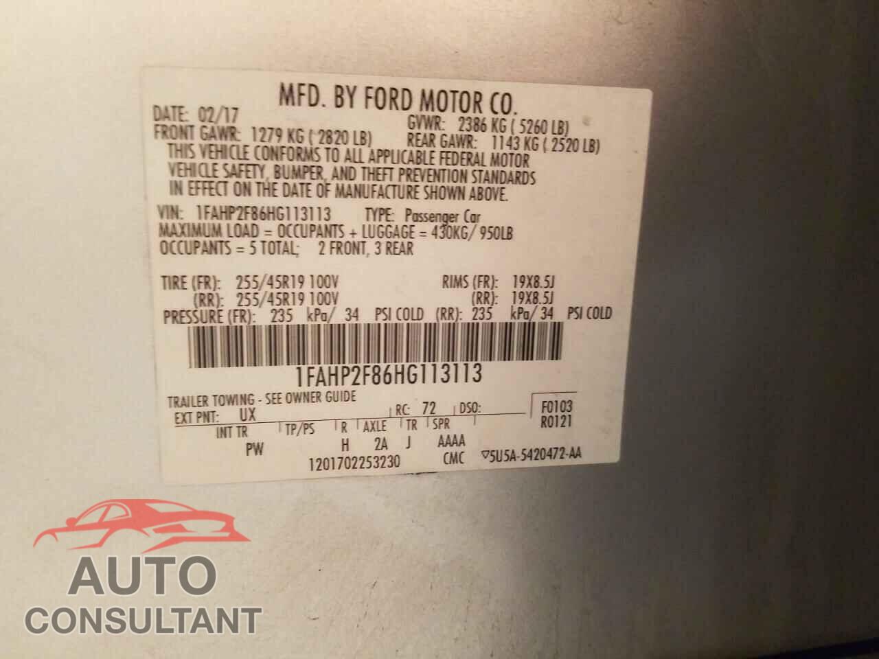 FORD TAURUS 2017 - 1FAHP2F86HG113113