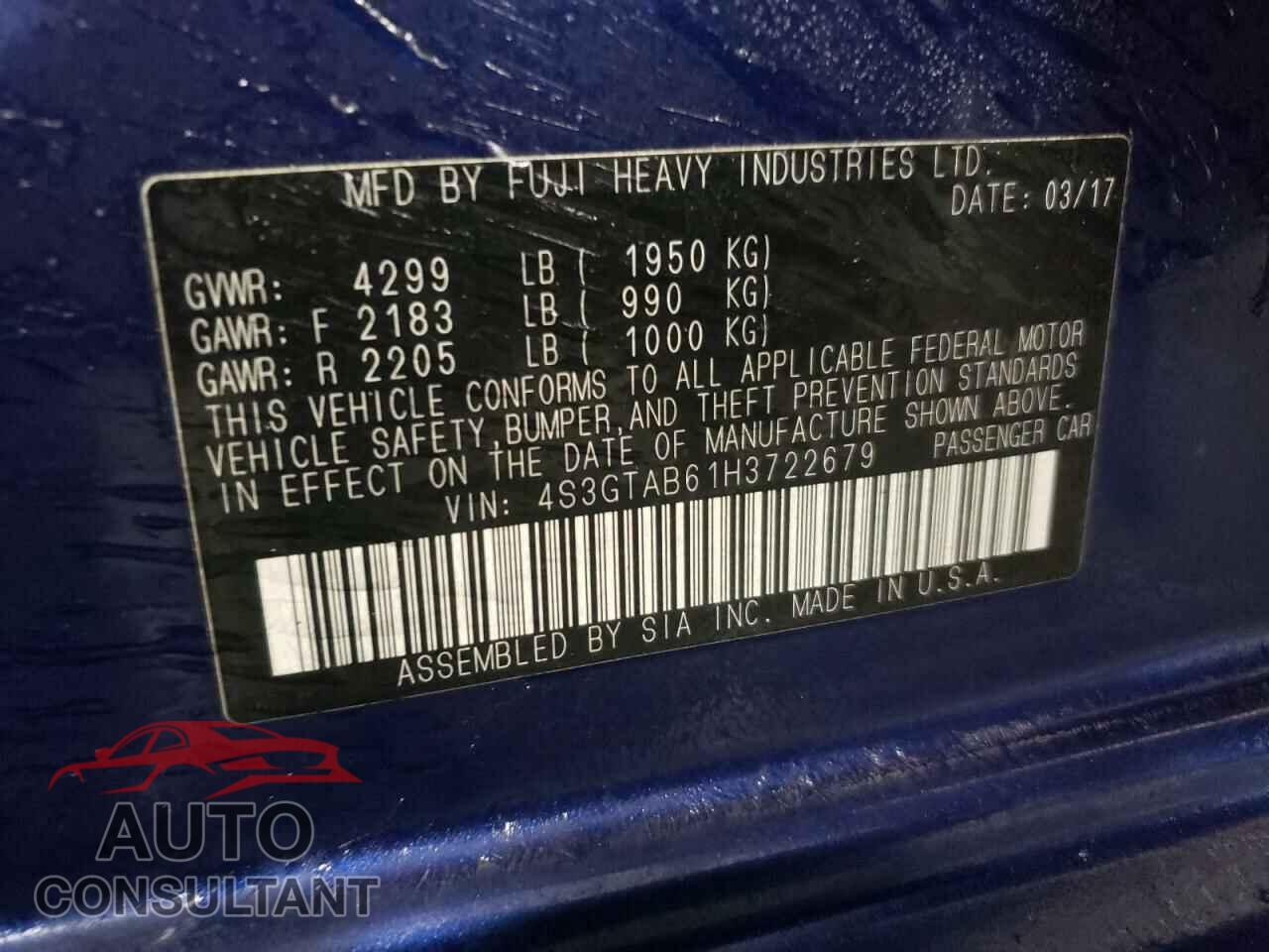 SUBARU IMPREZA 2017 - 4S3GTAB61H3722679