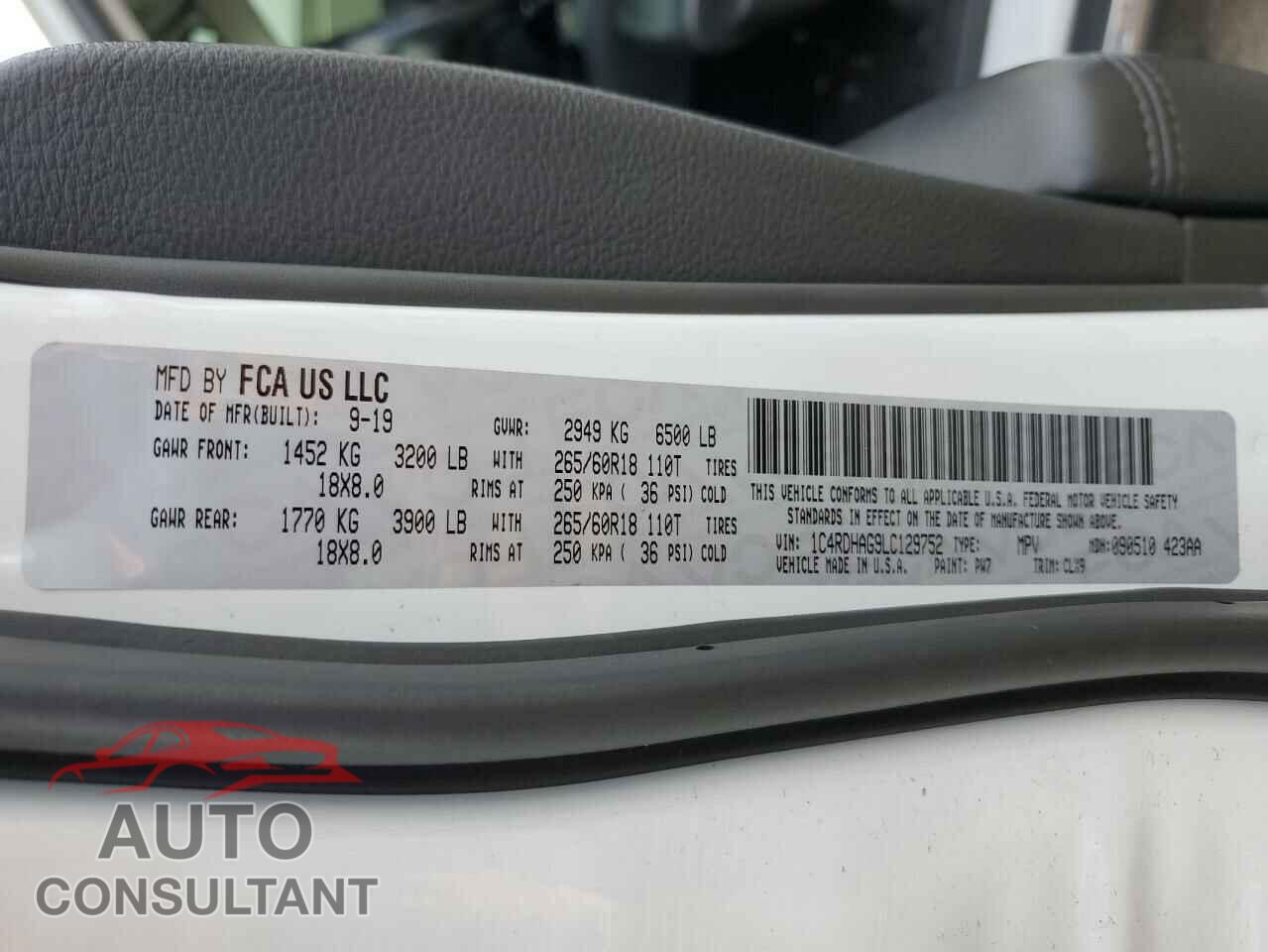 DODGE DURANGO 2020 - 1C4RDHAG9LC129752