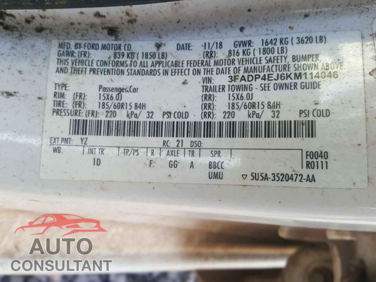 FORD FIESTA 2019 - 3FADP4EJ6KM114046