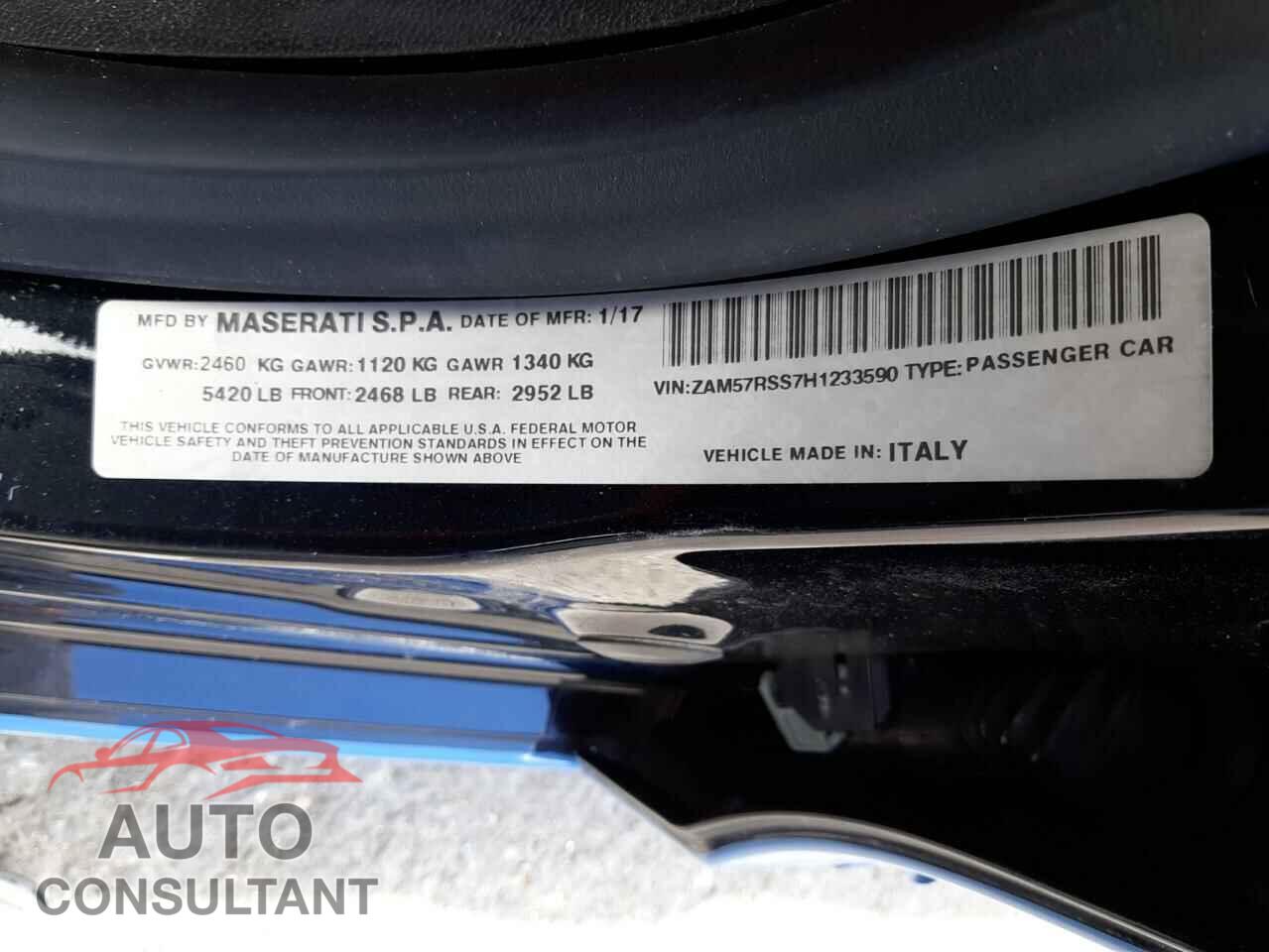MASERATI ALL MODELS 2017 - ZAM57RSS7H1233590