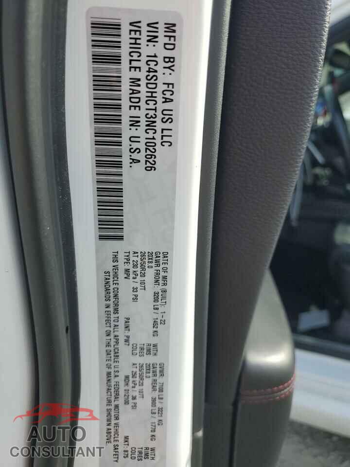 DODGE DURANGO 2022 - 1C4SDHCT3NC102626