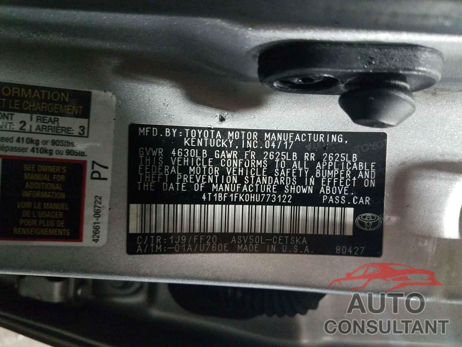 TOYOTA CAMRY 2017 - 4T1BF1FK0HU773122