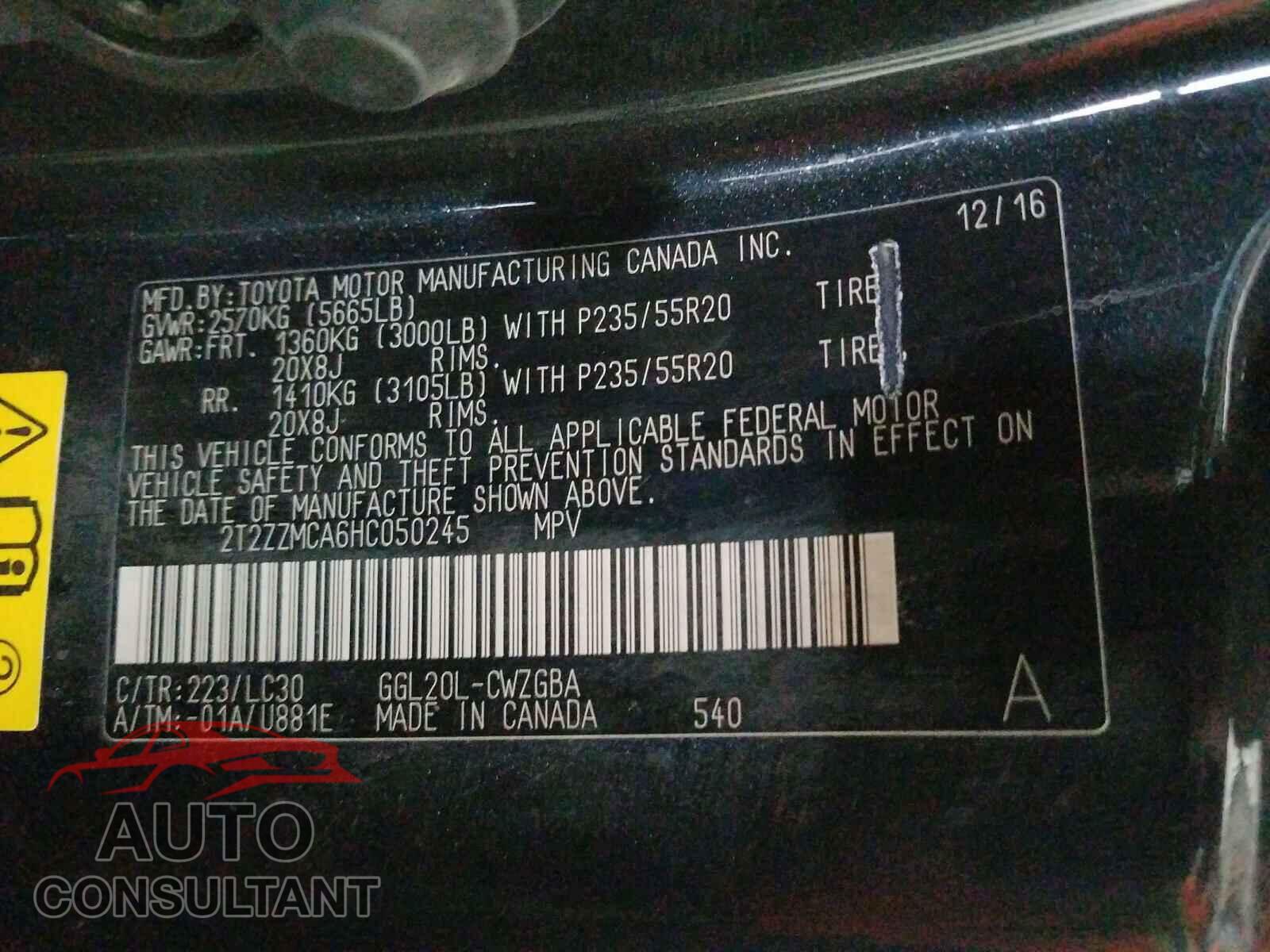 LEXUS RX350 2017 - 2T2ZZMCA6HC050245