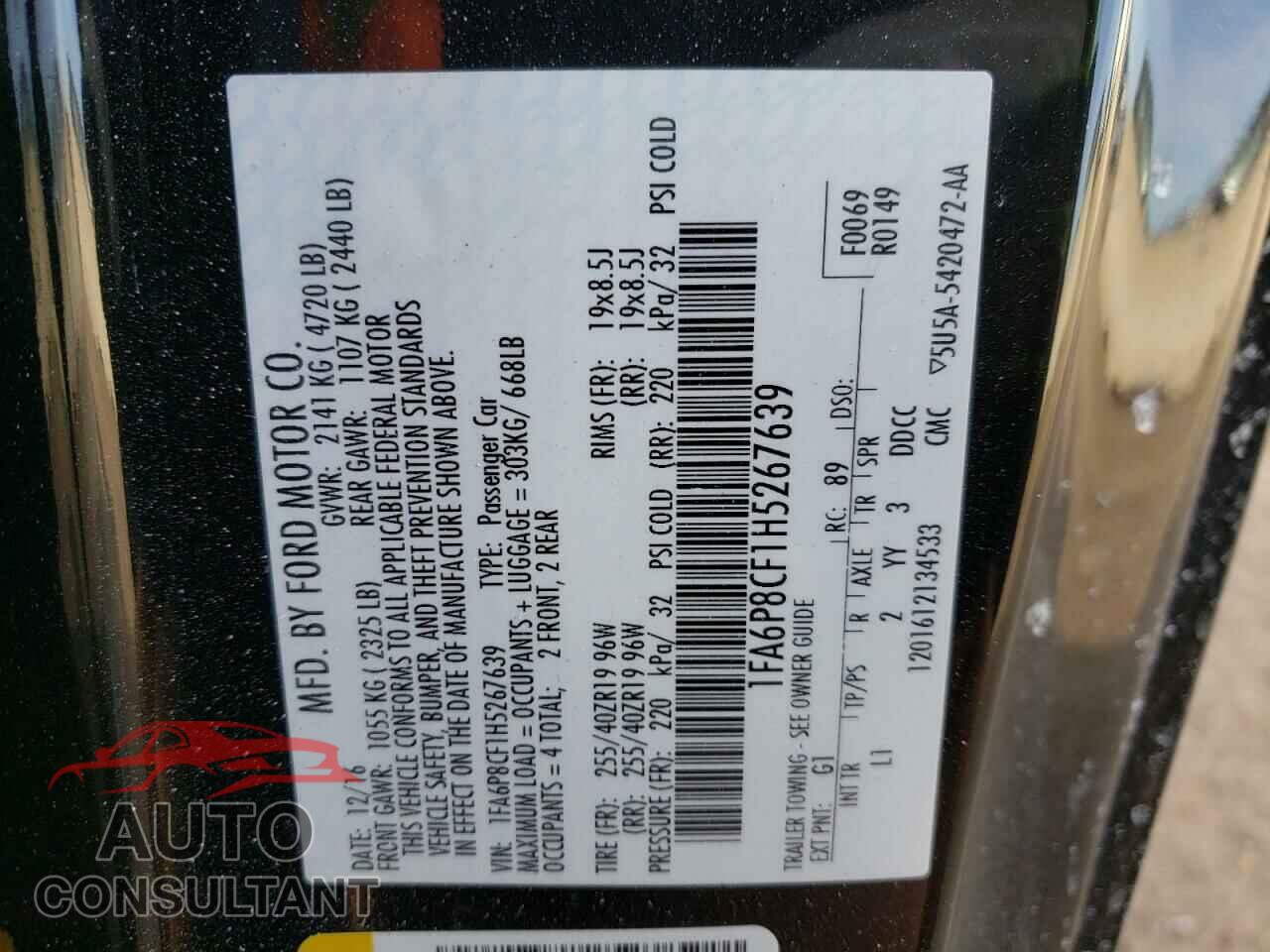 FORD MUSTANG 2017 - 1FA6P8CF1H5267639