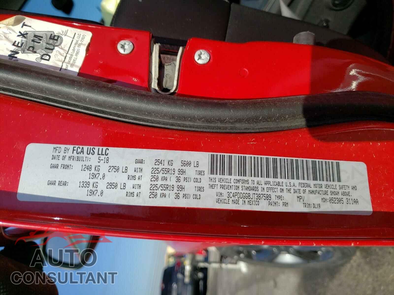 DODGE JOURNEY 2018 - 2T3B6RFV8MW023719