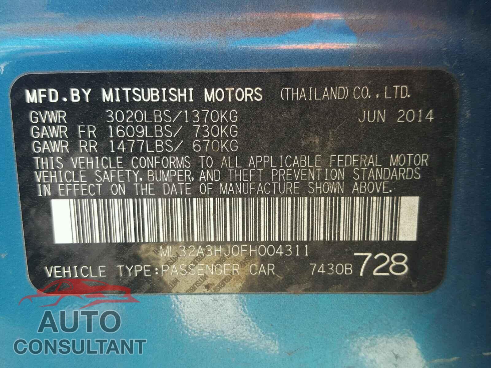 MITSUBISHI MIRAGE 2015 - ML32A3HJ0FH004311