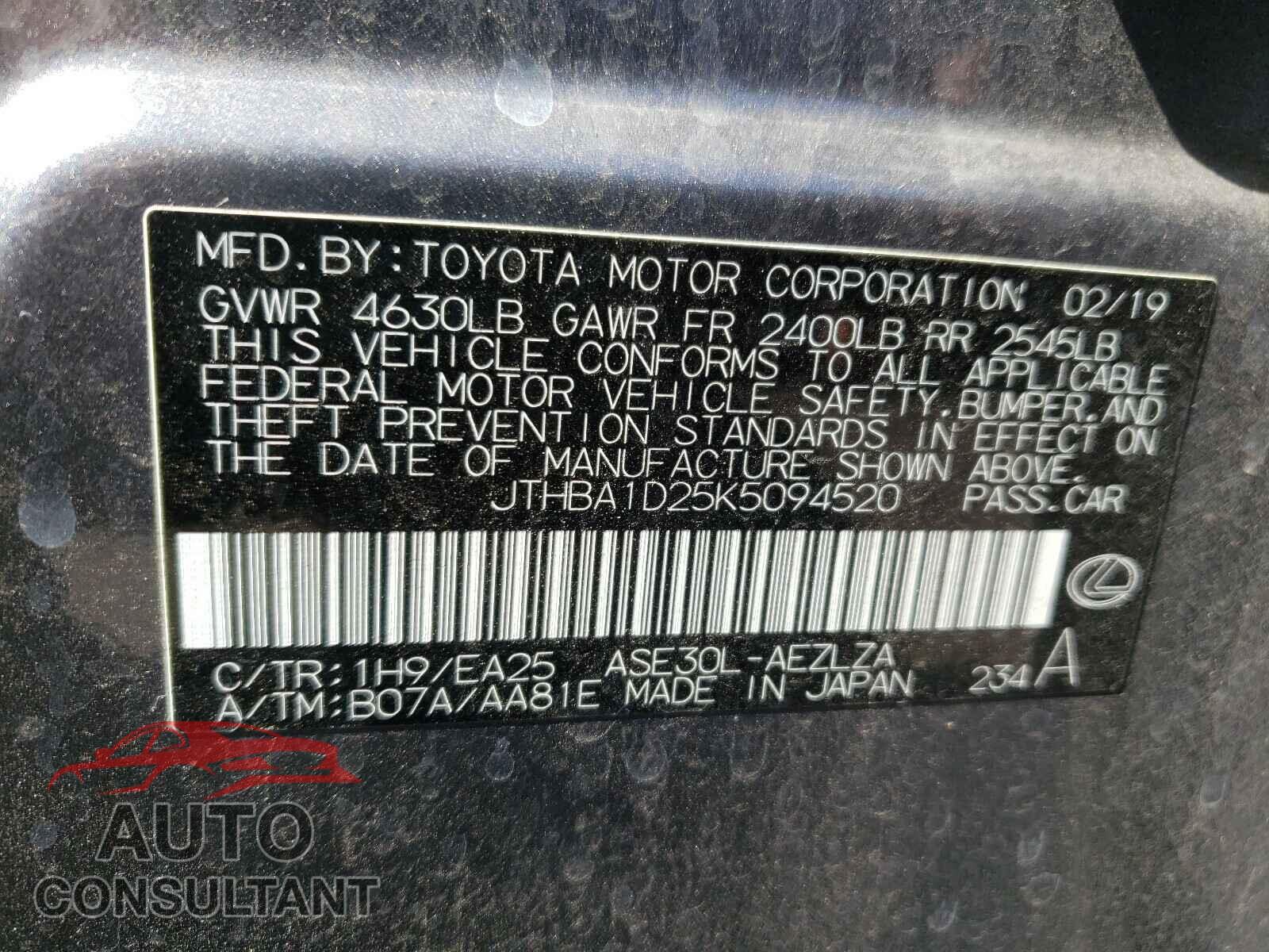 LEXUS IS 2019 - JTHBA1D25K5094520