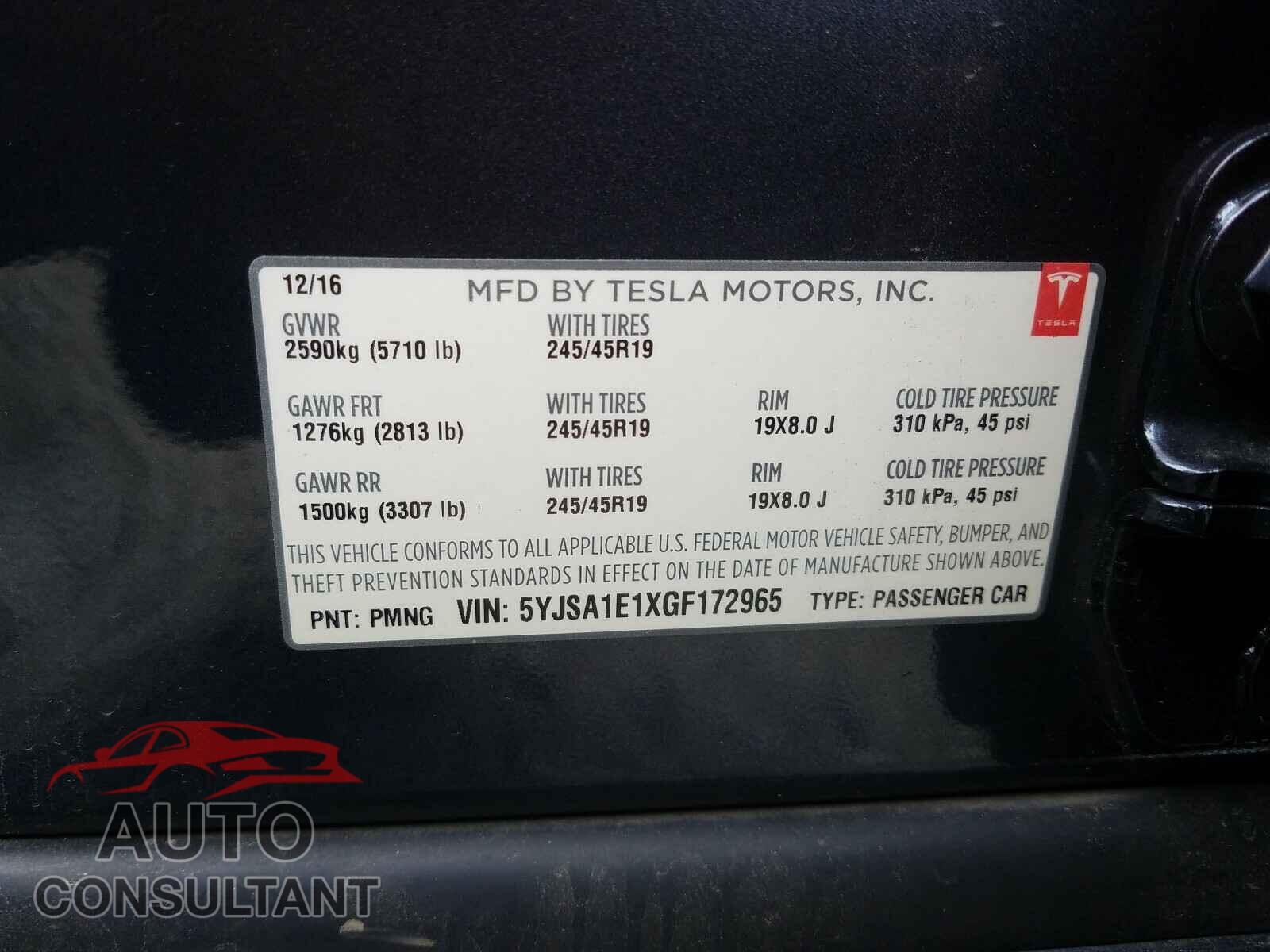 TESLA MODEL S 2016 - 5YJSA1E1XGF172965