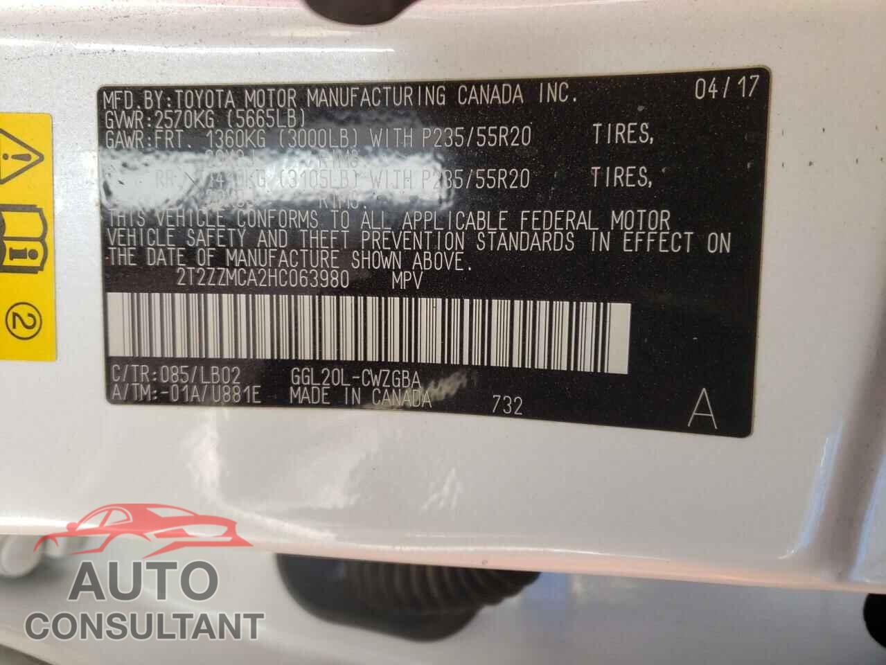 LEXUS RX350 2017 - 2T2ZZMCA2HC063980