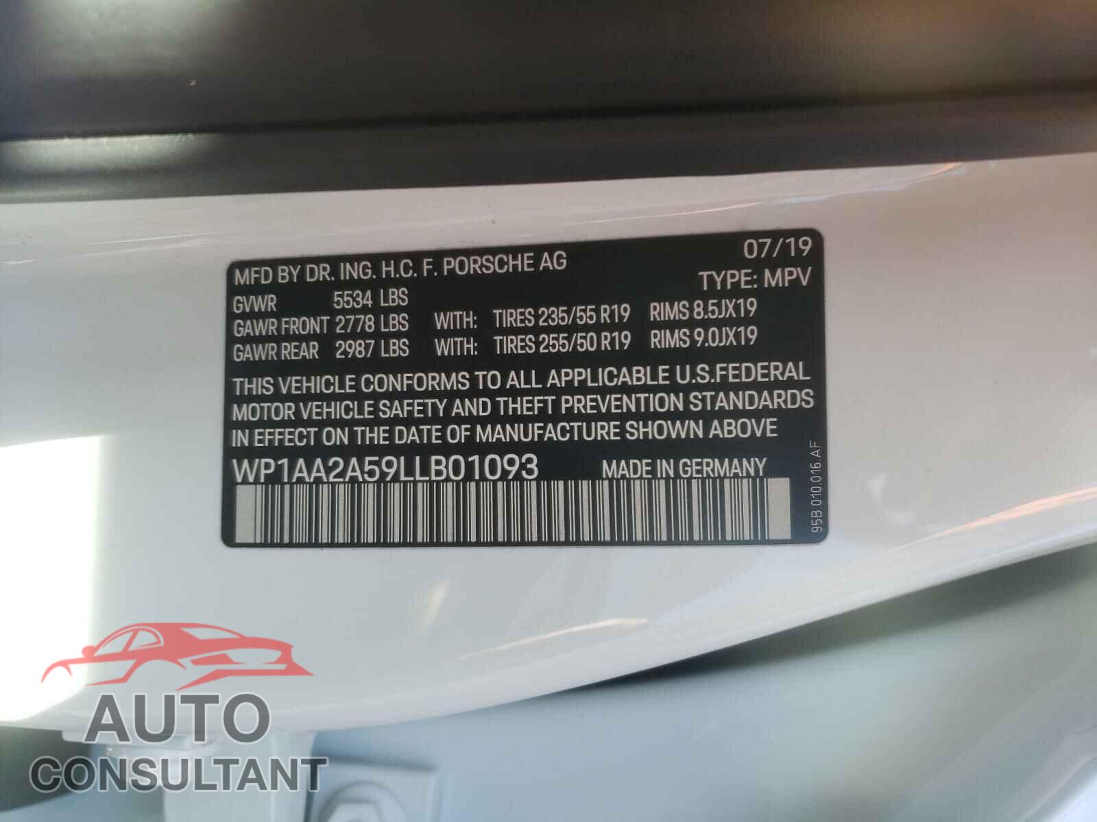 PORSCHE MACAN 2020 - WP1AA2A59LLB01093