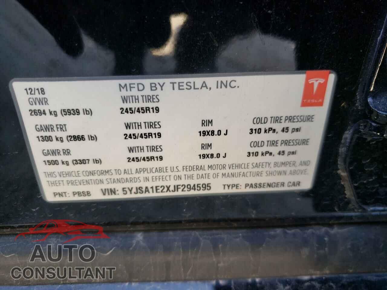 TESLA MODEL S 2018 - 5YJSA1E2XJF294595