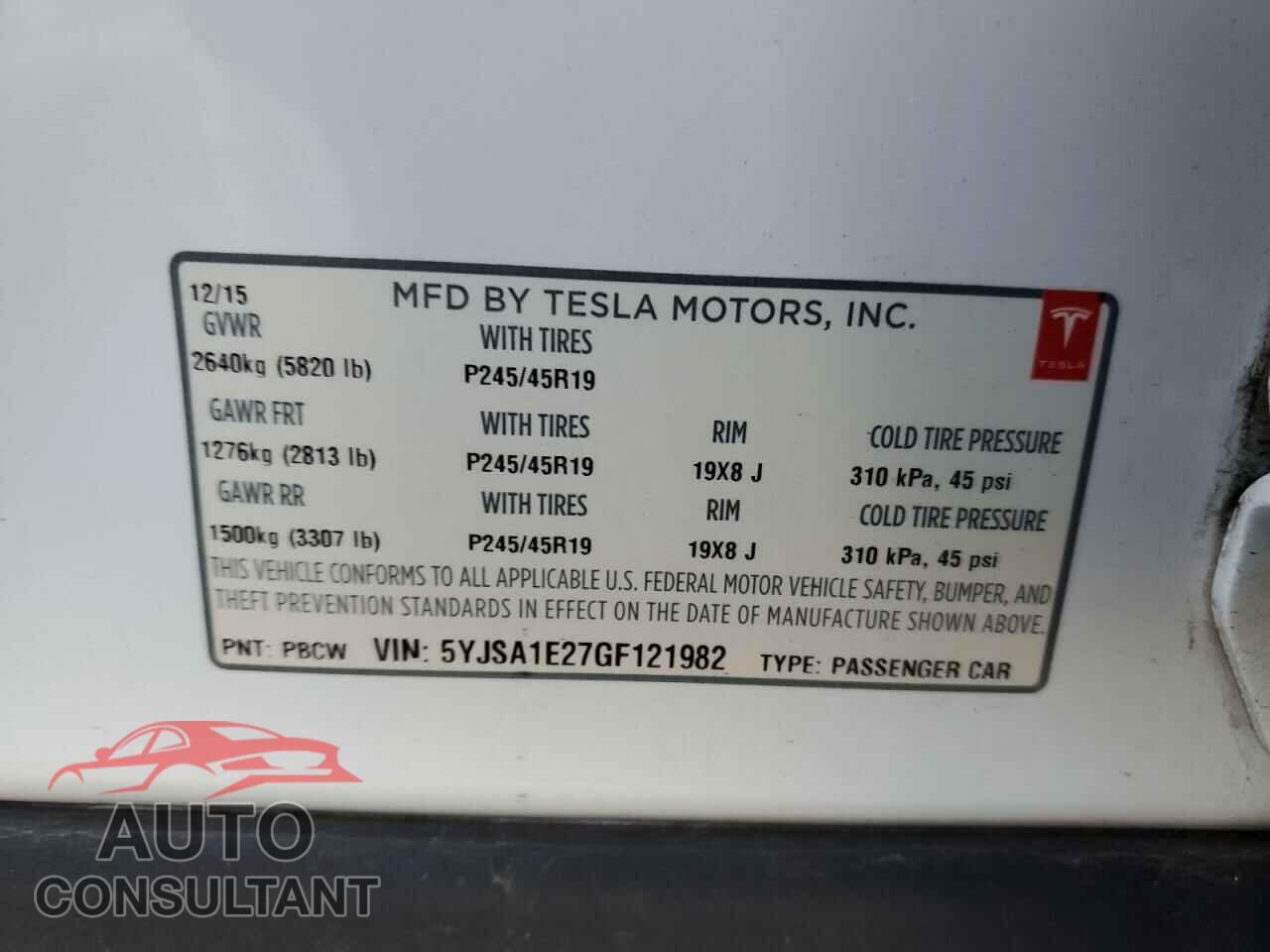 TESLA MODEL S 2016 - 5YJSA1E27GF121982