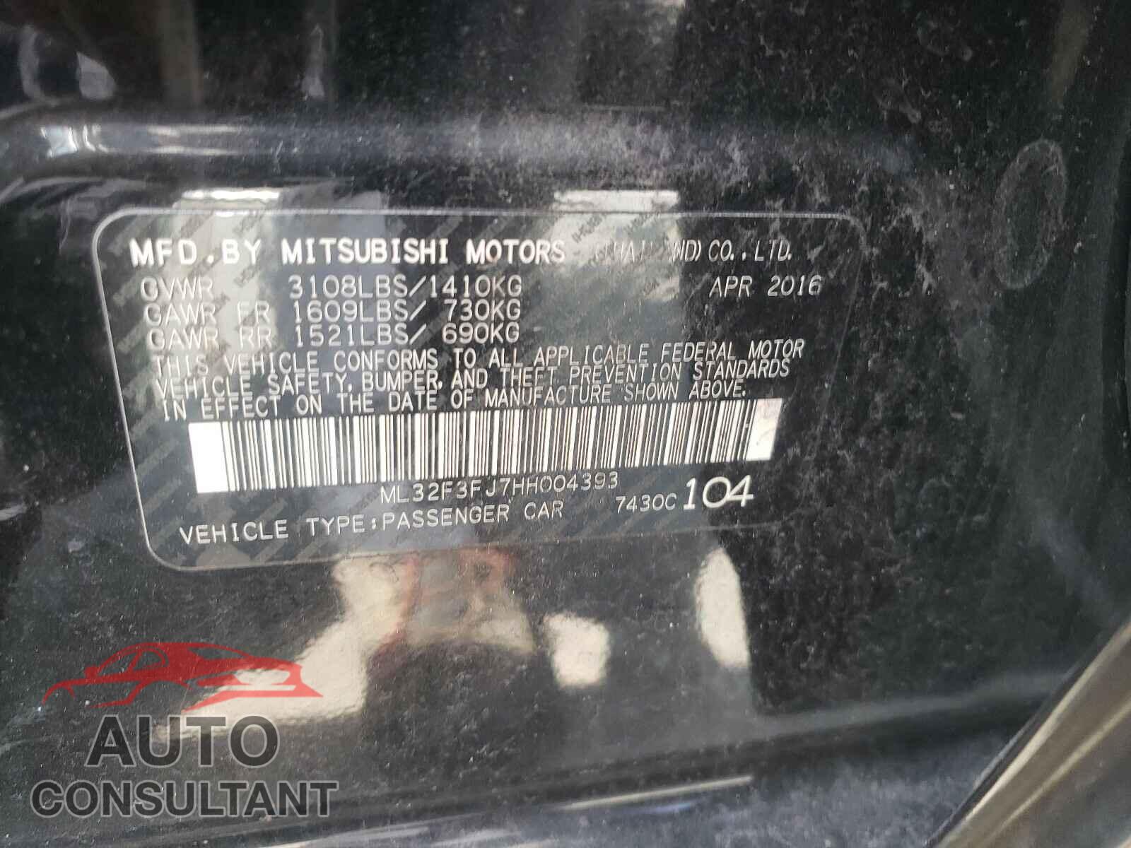 MITSUBISHI MIRAGE 2017 - ML32F3FJ7HH004393