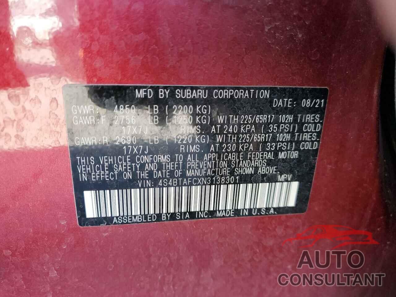 SUBARU OUTBACK 2022 - 4S4BTAFCXN3138301