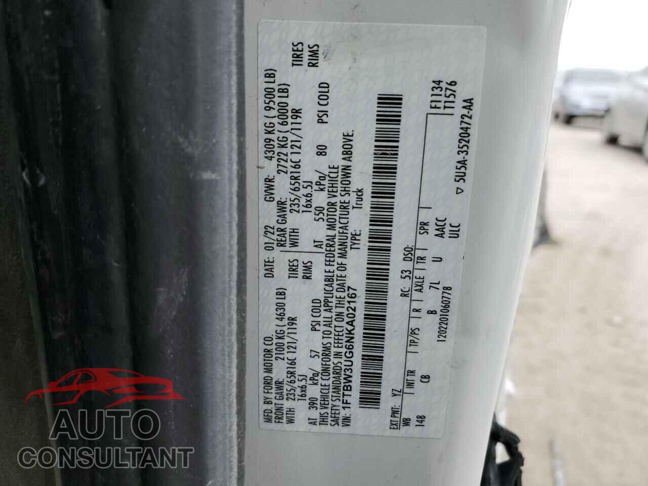 FORD TRANSIT 2022 - 1FTBW3UG6NKA02167