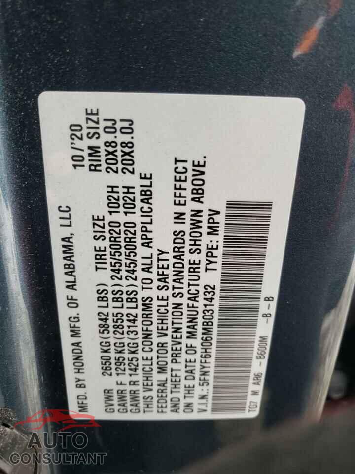 HONDA PILOT 2021 - 5FNYF6H06MB031432