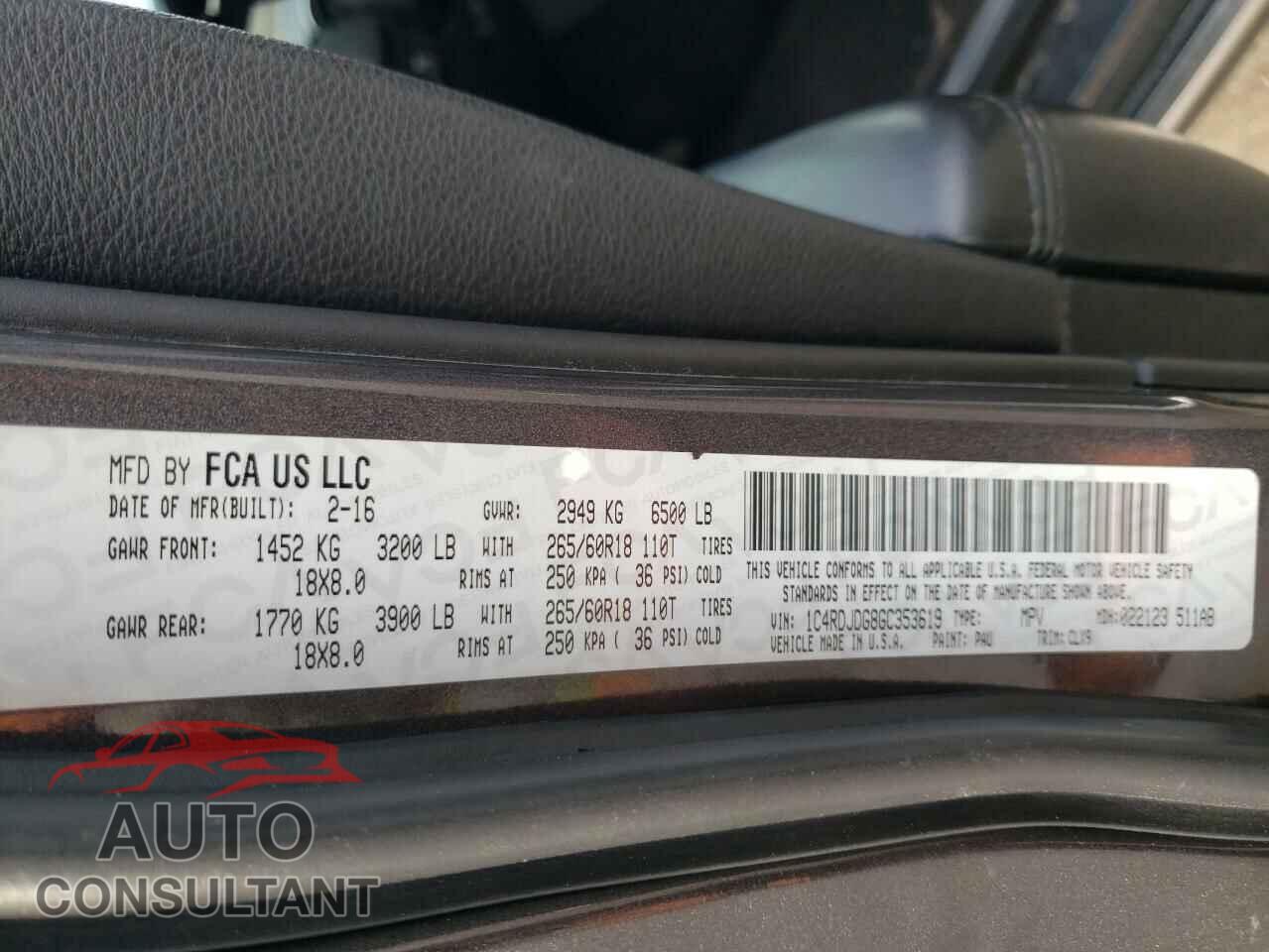 DODGE DURANGO 2016 - 1C4RDJDG8GC353619