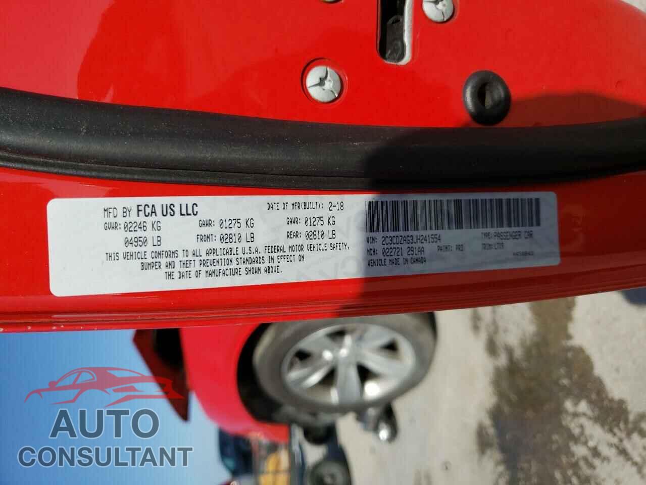 DODGE CHALLENGER 2018 - 2C3CDZAG3JH241554