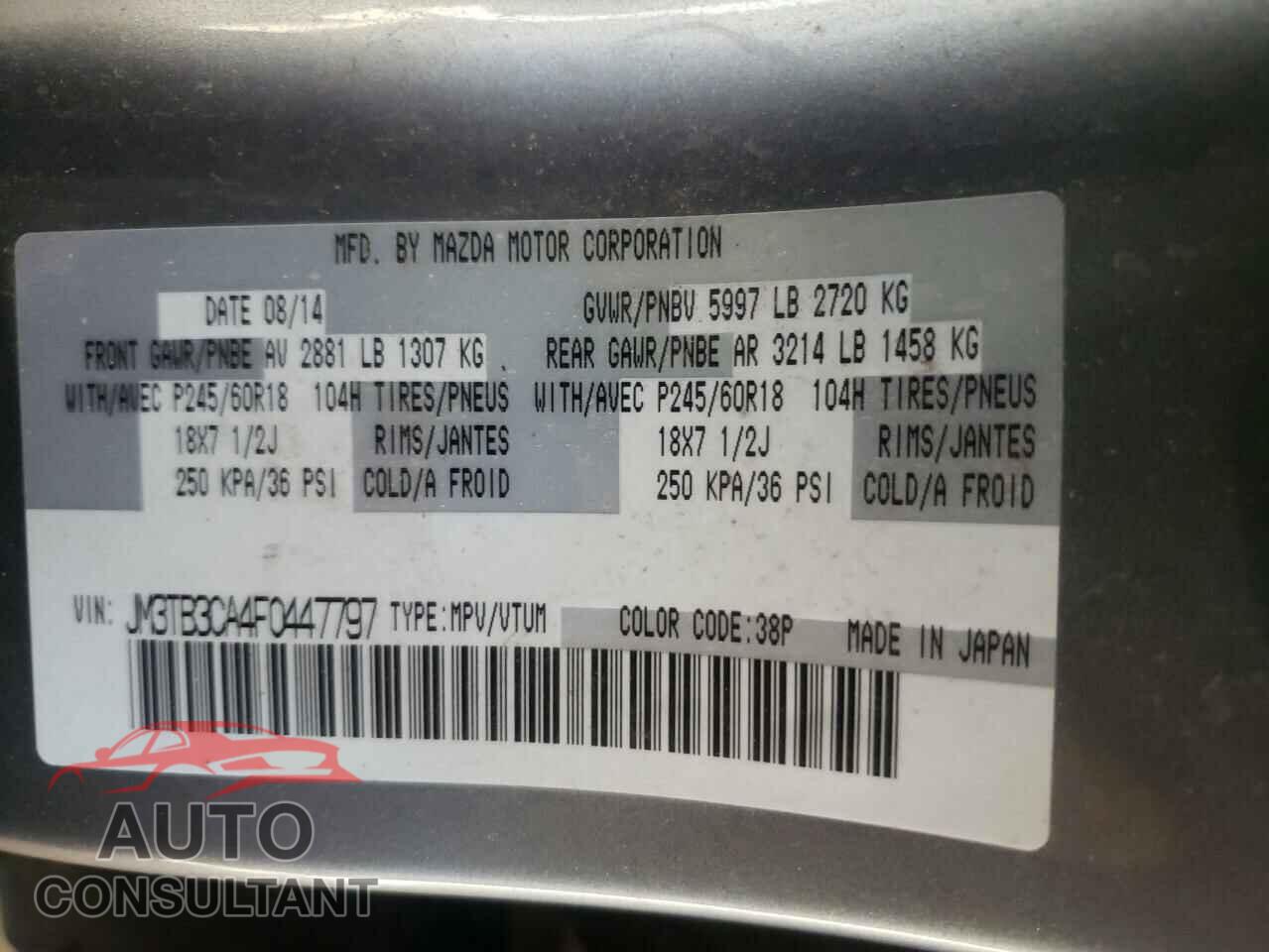 MAZDA CX-9 2015 - JM3TB3CA4F0447797