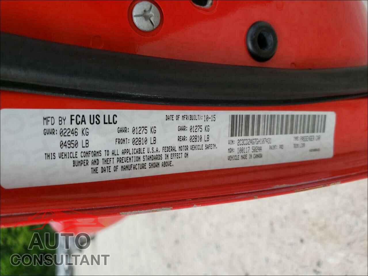 DODGE CHALLENGER 2016 - 2C3CDZAG7GH107431