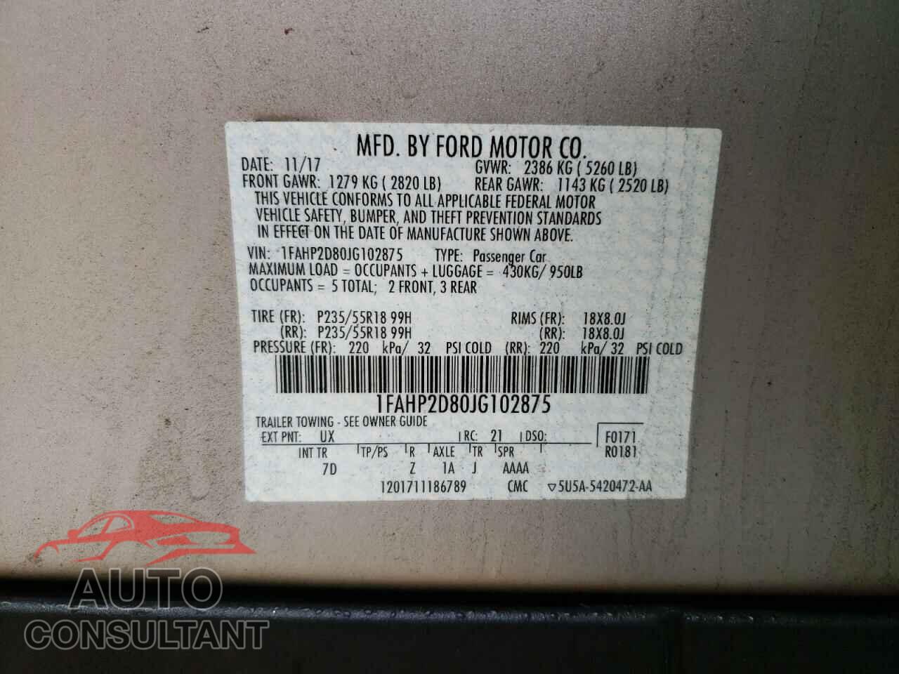 FORD TAURUS 2018 - 1FAHP2D80JG102875