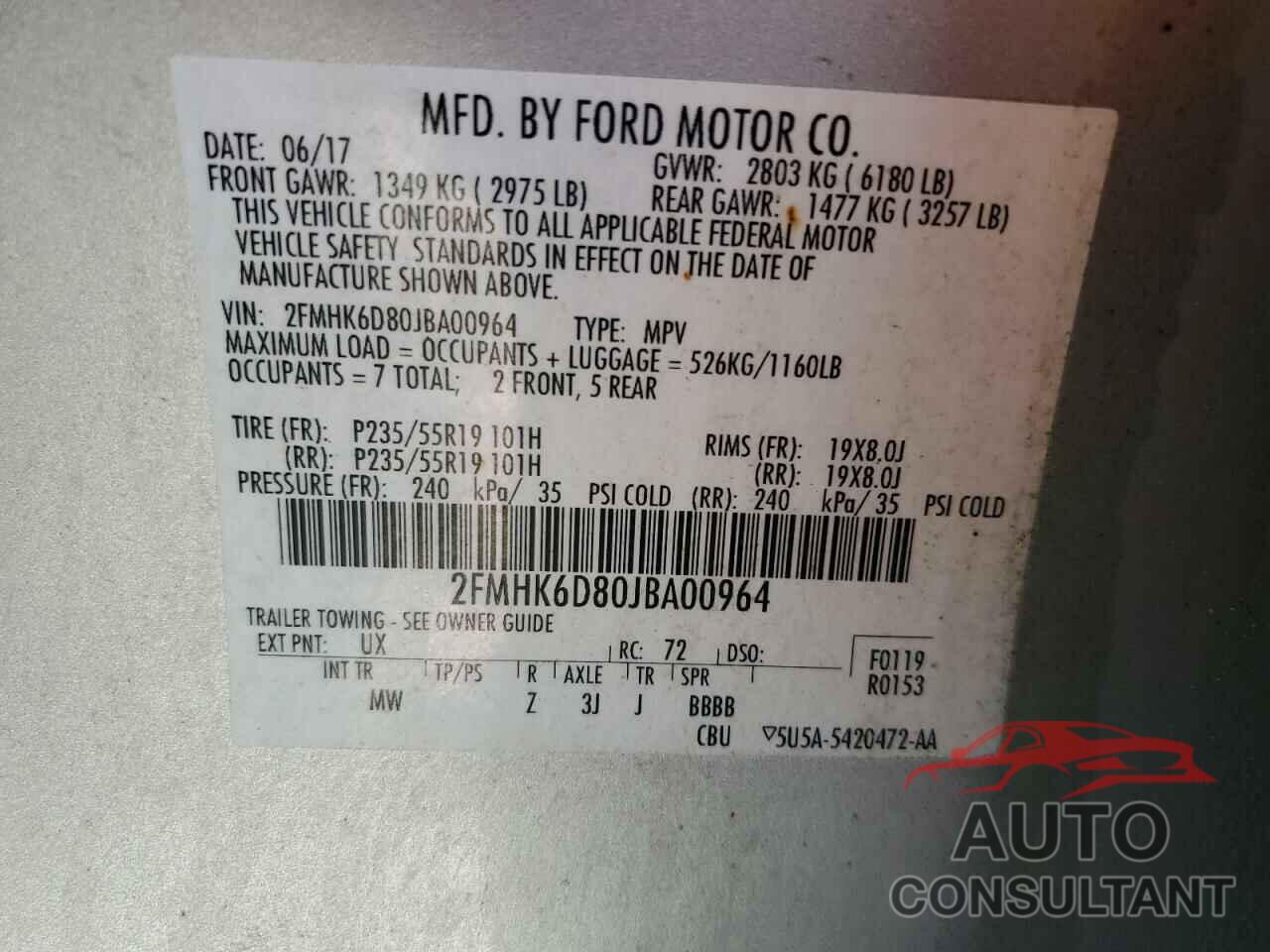 FORD FLEX 2018 - 2FMHK6D80JBA00964