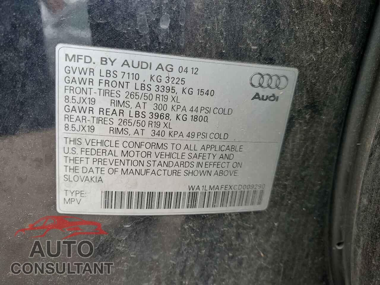 AUDI Q7 2012 - WA1LMAFEXCD009290