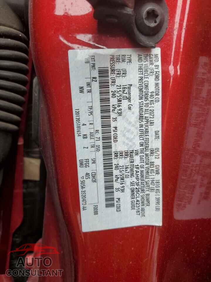 FORD FOCUS 2012 - 1FAHP3F25CL423187