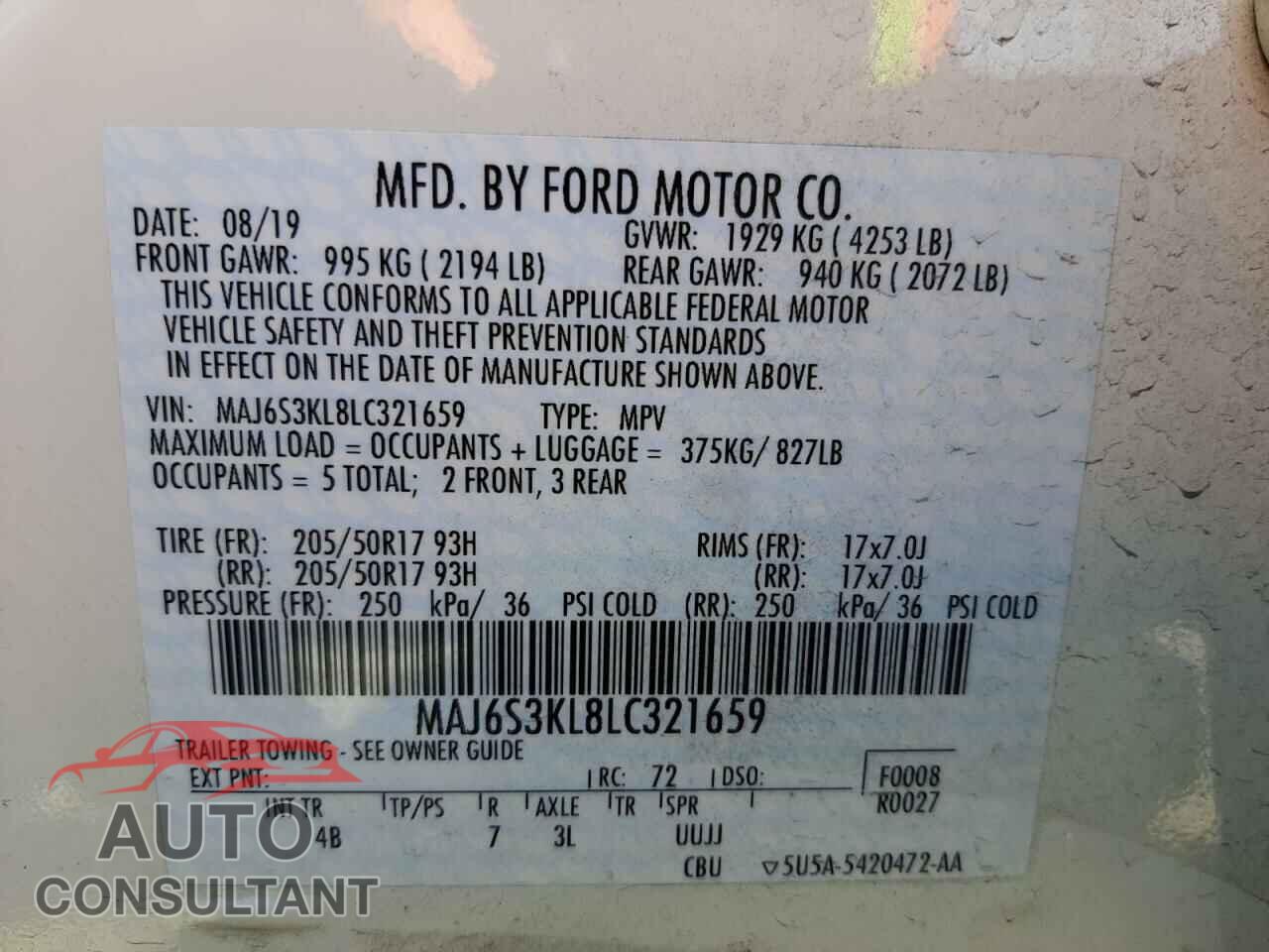FORD ALL OTHER 2020 - MAJ6S3KL8LC321659
