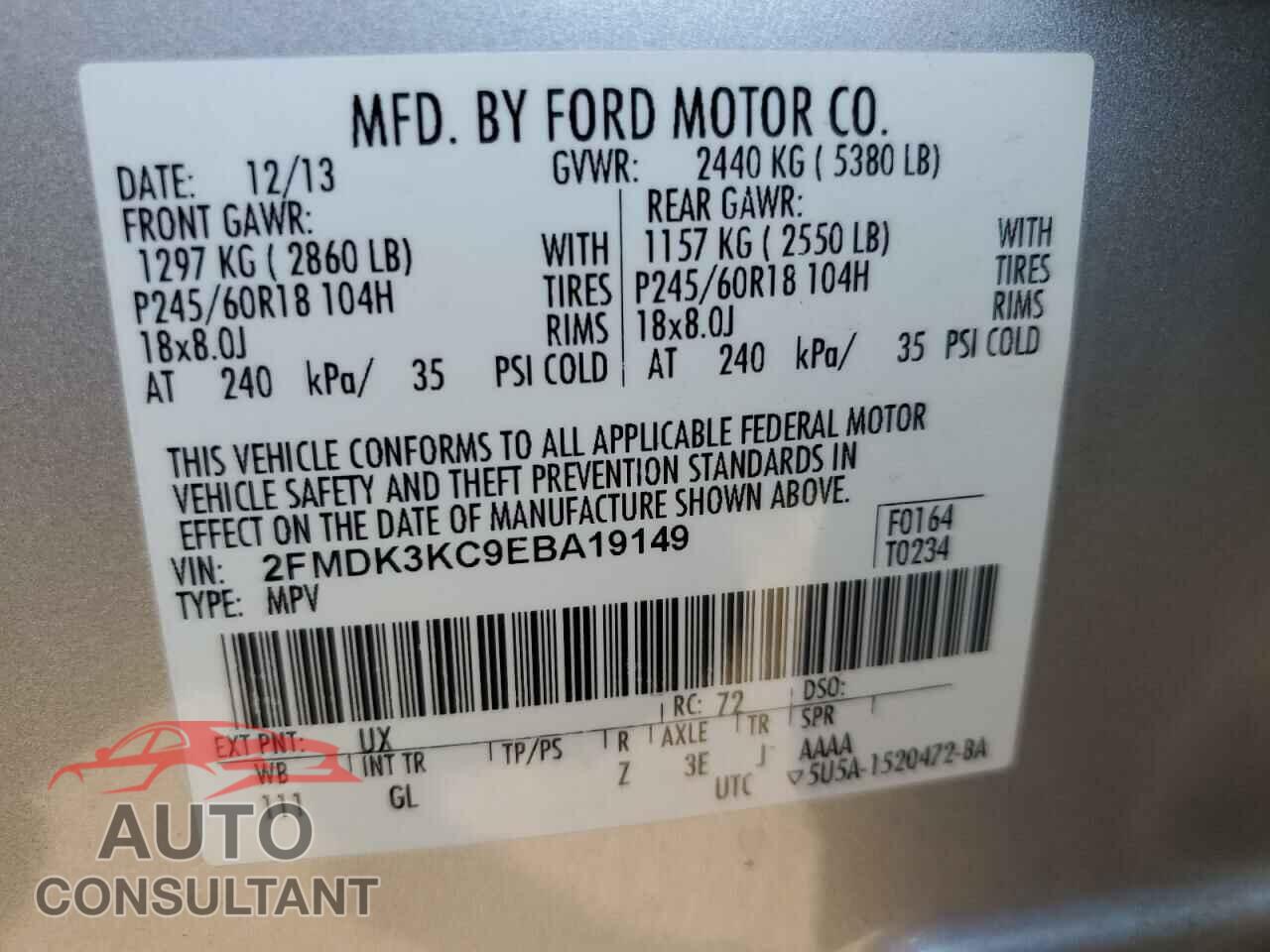 FORD EDGE 2014 - 2FMDK3KC9EBA19149