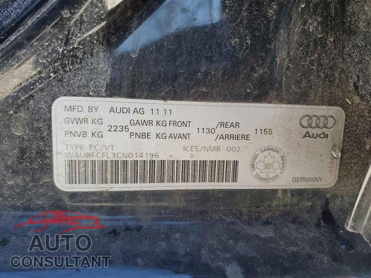AUDI A4 2012 - WAUBFCFL3CN014196