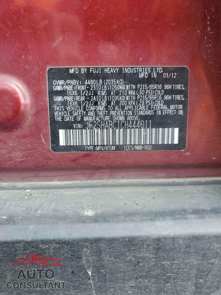 SUBARU FORESTER 2012 - JF2SHABC1CH444011