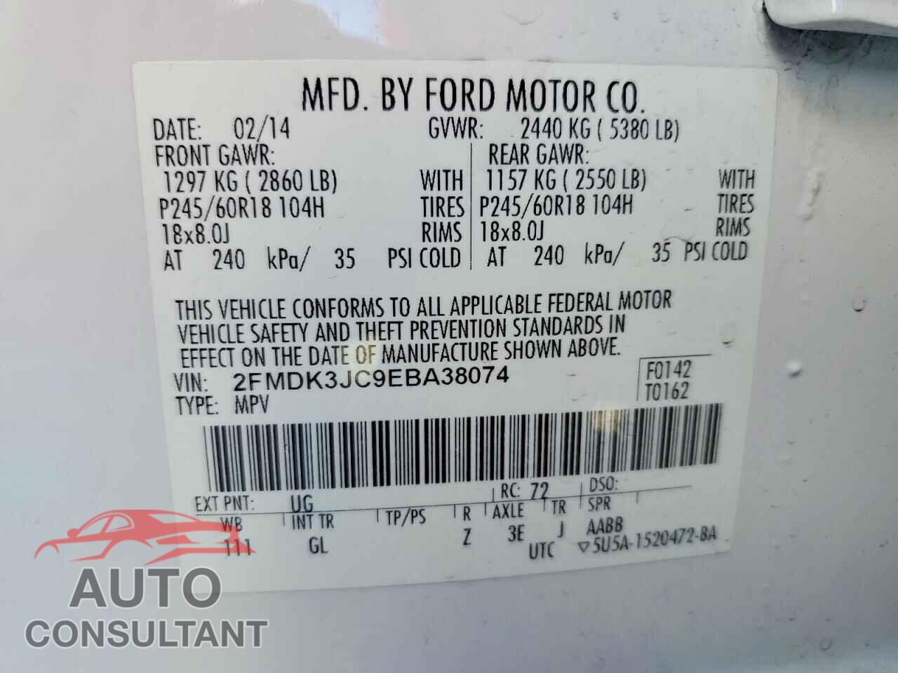 FORD EDGE 2014 - 2FMDK3JC9EBA38074