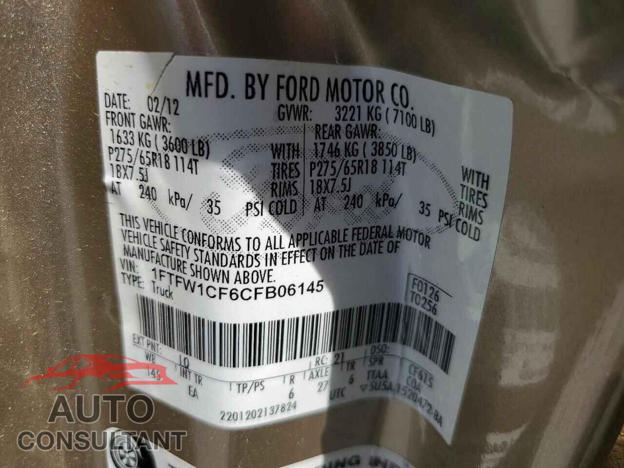 FORD F-150 2012 - 1FTFW1CF6CFB06145