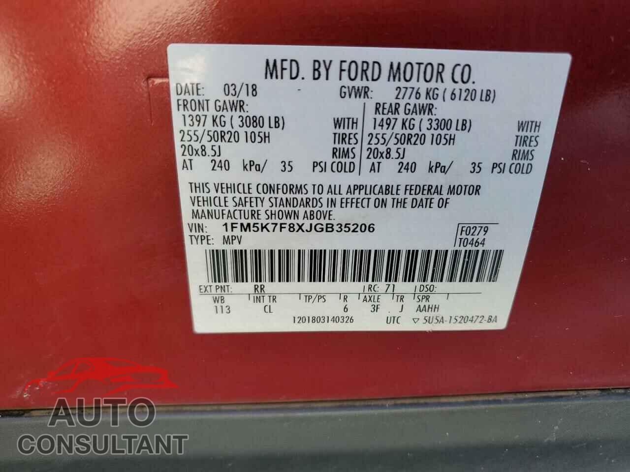FORD ALL OTHER 2018 - 1FM5K7F8XJGB35206