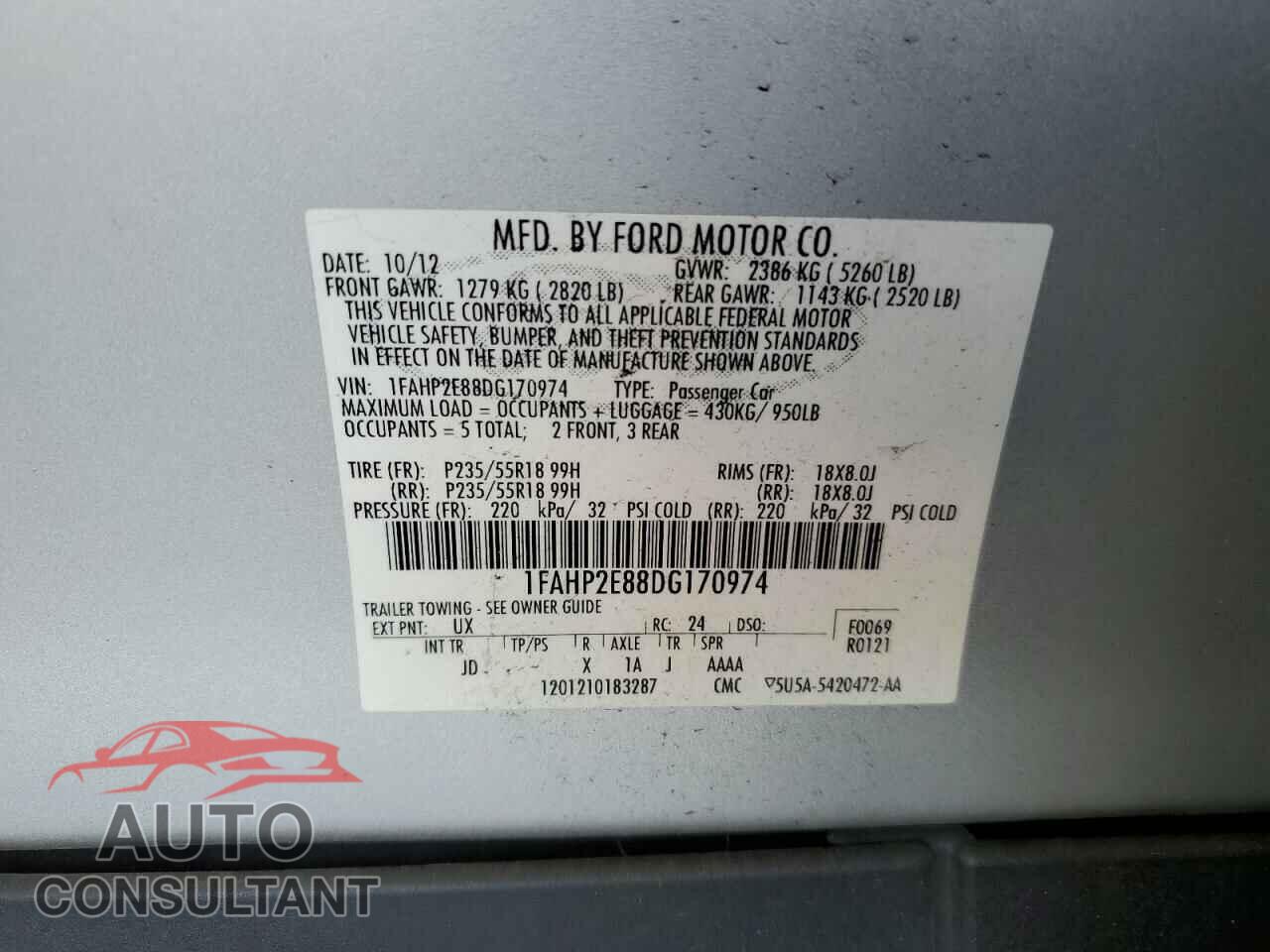 FORD TAURUS 2013 - 1FAHP2E88DG170974