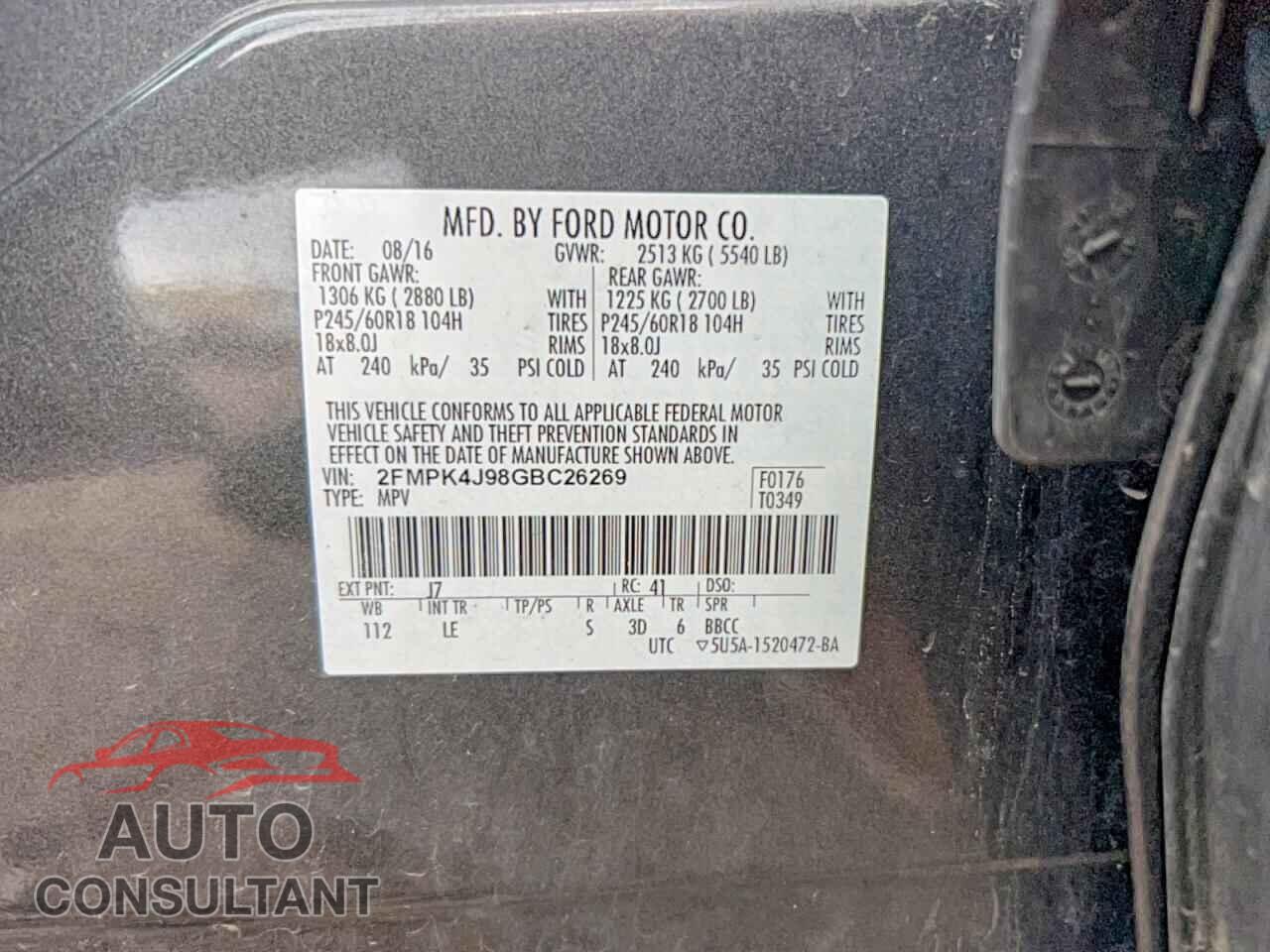 FORD EDGE 2016 - 2FMPK4J98GBC26269