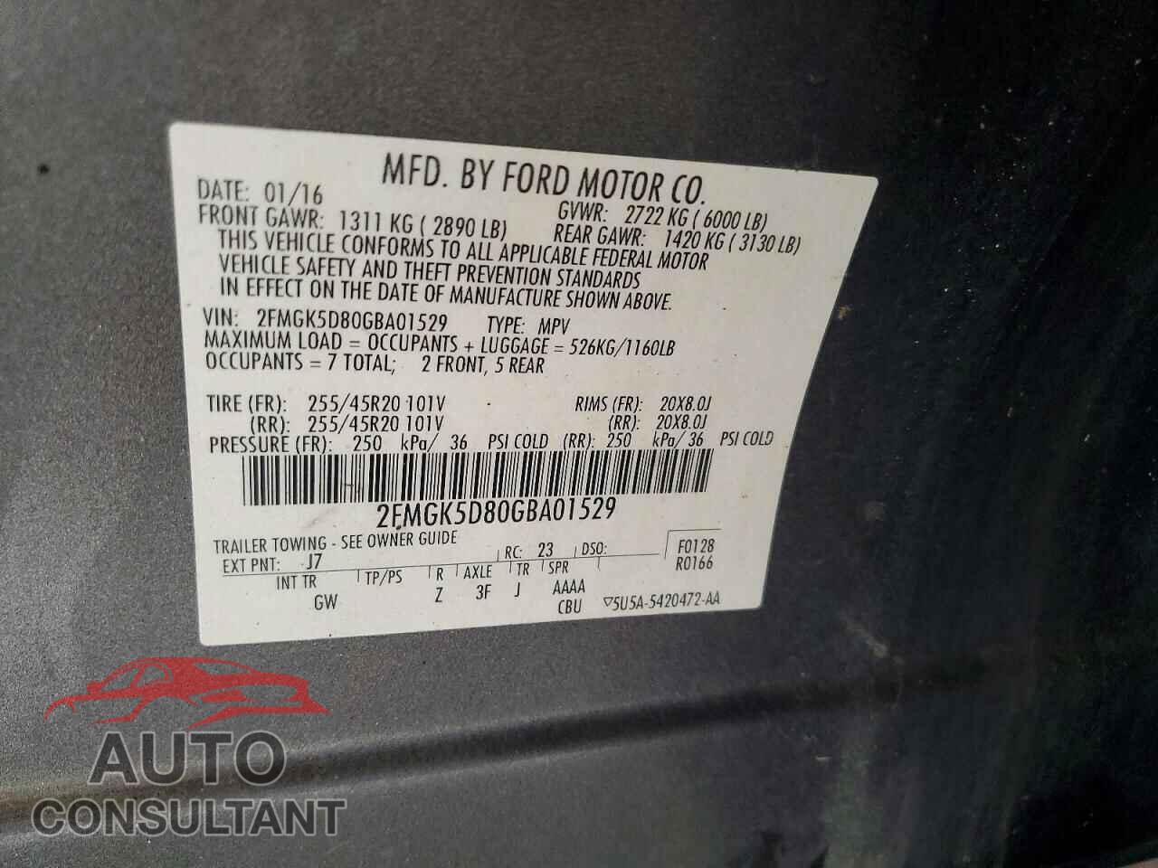 FORD FLEX 2016 - 2FMGK5D80GBA01529