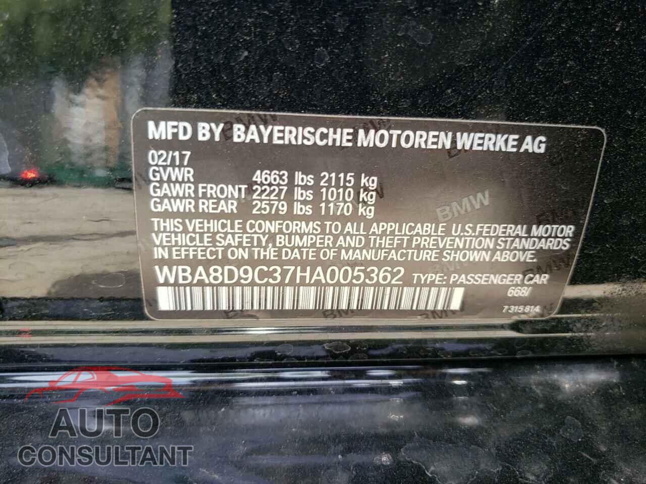 BMW 3 SERIES 2017 - WBA8D9C37HA005362