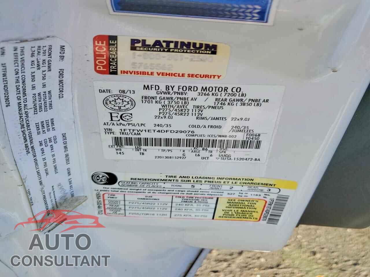 FORD F150 2013 - 1FTFW1ET4DFD29076