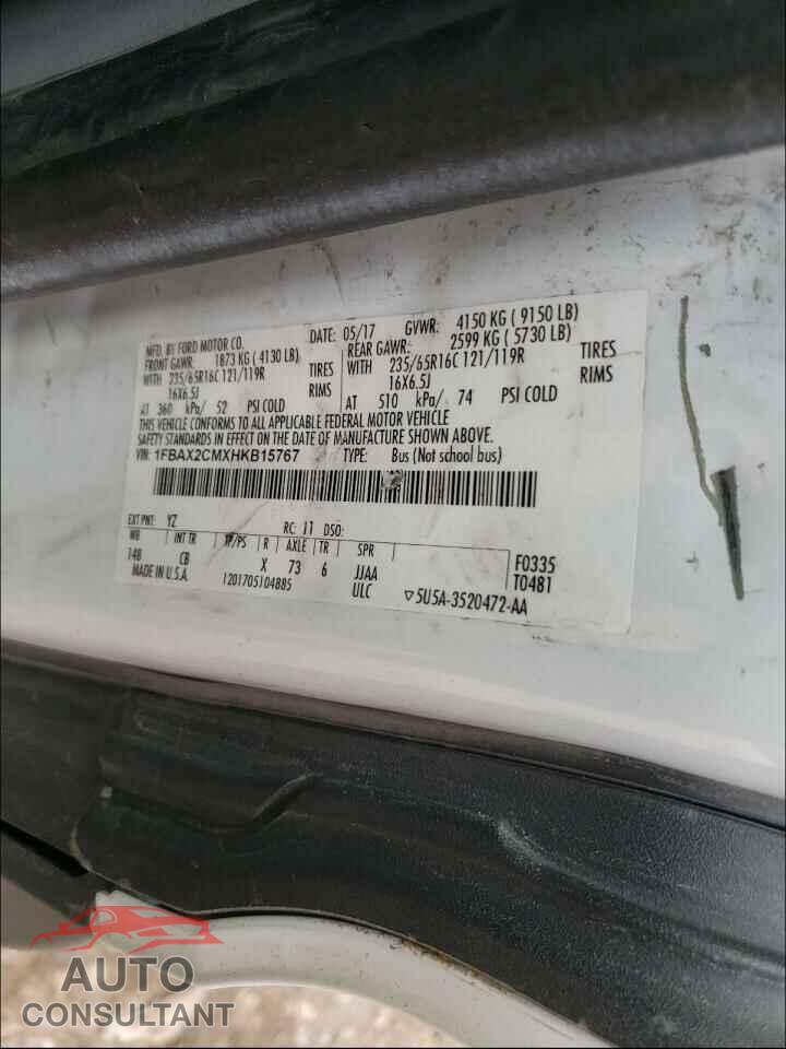 FORD TRANSIT CO 2017 - 1FBAX2CMXHKB15767