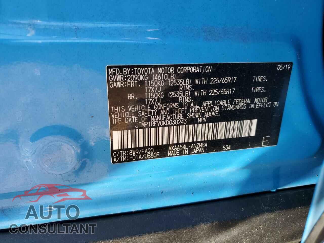 TOYOTA RAV4 2019 - JTMP1RFV0KD030243