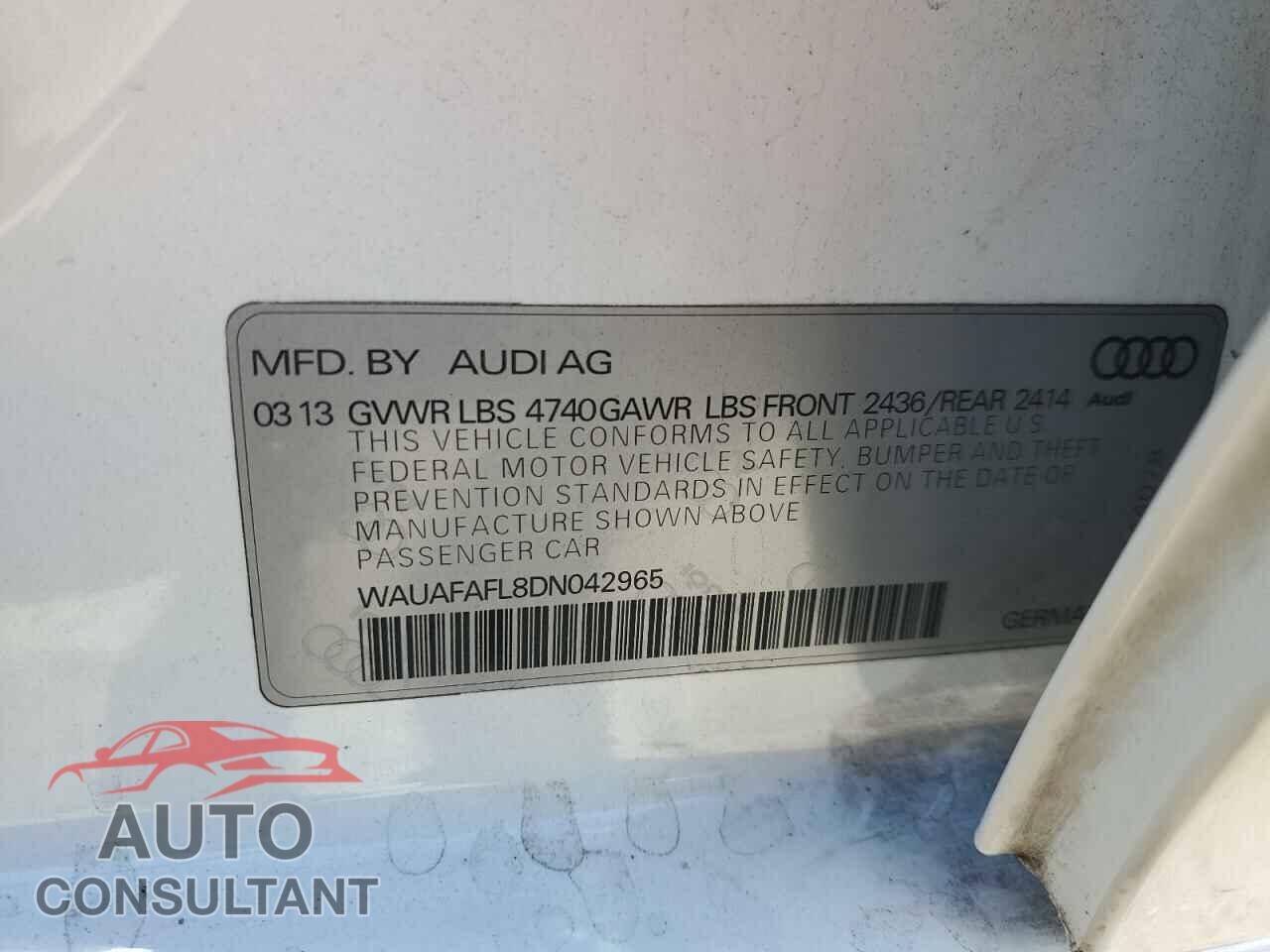 AUDI A4 2013 - WAUAFAFL8DN042965